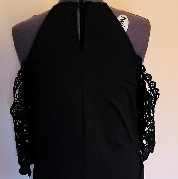 New Vintage Black Holiday Dress Cold Shoulder Lace Sleeves Large - Picture 3 of 5